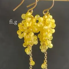 14kgf ミモザカラー♡イエローカルセドニー　スペシャルロングピアス　天然石