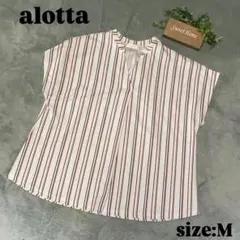 【alotta】 アロッタ (M) ストライプ VネックTシャツ シャツ 白のサムネイル