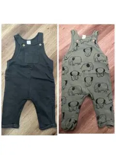 【2枚セット】H&M サロペット 70 80 ボタン付きオーバーオール