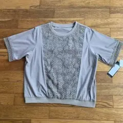 レース グレー半袖Tシャツ