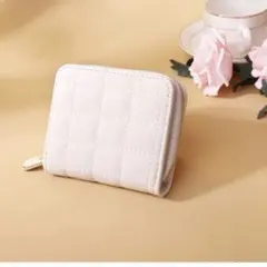 白　キルティング ミニ財布 コンパクト財布 PU 小さい財布 　508