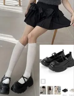 GRL 厚底クロスストラップリボンシューズ ブラック ci549のサムネイル