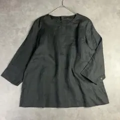 無地良品 リネンプルオーバーブラウス 黒 XL 大きいサイズ 麻100%