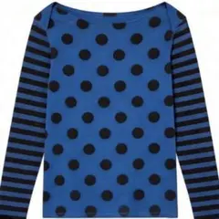 archive ヴィンテージ　ボーダードット青と黒ドット・ストライプ長袖トップス