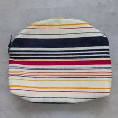 ハンドメイド ストライプ柄ラウンドポーチ