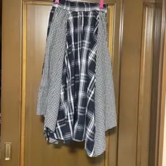 アシンメトリー チェック柄フレアロングスカート ネイビー