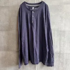 ヘインズ ヘンリーネック長袖Tシャツ 無地 L 紺 綿混 ビッグシルエットのサムネイル