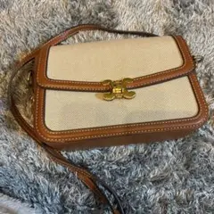 キャメル キャンバス レザー ショルダーバッグ