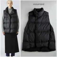 mizuiroind ワイド ダウンベスト ダウン フェザー ゆったり 黒
