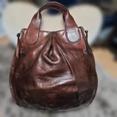 VIA DOAN ブラウン レザー ハンド バッグ