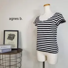 アニエスベー黒白ボーダー柄ラウンドネックカットソー半袖フレンチスリーブTシャツ