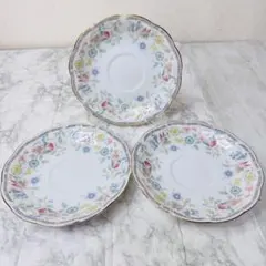 【美品】NARUMI ナルミ 花柄 ソーサー 3枚セット 金彩 波型縁 皿　食器