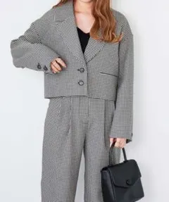 Heather アソートショートジャケット チェック柄 クロップドジャケット