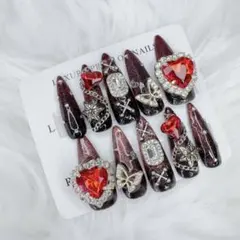 ♡ 量産型 地雷 マグネット ハート　赤 　蝶　オタ活 ネイルチップ 現品 ♡