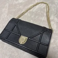 《断捨離 》DIOR ディオール 黒 オブリーク柄 チェーンショルダー バッグ