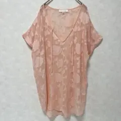 フランチェスカ 花柄 シアー 半袖 チュニック 透け感 ブラウス ピンク M L