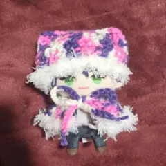 《紫×ピンクもふ》にじぱぺっと ぬい服 10cm 猫耳ニット帽 ケープ