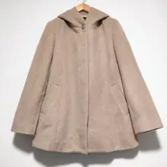 トランスワーク　フーデットウールコート　カシミヤ混　40　L　ベージュ　0735