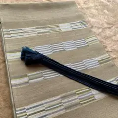 幾何学模様の袋帯と、深緑の帯締めのセット　シンプル クール 洒落袋帯 金通し地