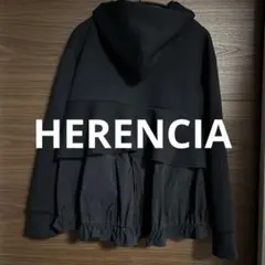 HERENCIA ブラック フード付フリルパーカー