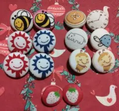 クルミボタン14個セット☆ハチ・おひさま・いちご・時計・かば・かめ