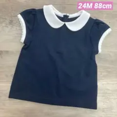 Jacadi♡ネイビー ホワイト襟 スカラップ袖ポロシャツ/24M 88cm