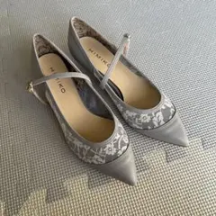 HIMIKO グレー レース ポインテッドトゥパンプス