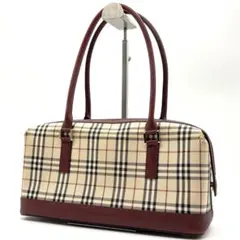 Burberryバーバリー　ノバチェックミニボストン　肩掛け　ボルドーレザーのサムネイル