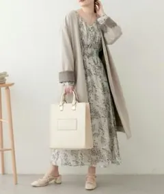 ナチュラルクチュール　袖口配色ノーカラーコート