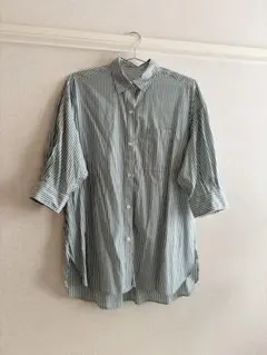GLOBAL WORK パフスリーブストライプシャツ 7分袖 ストライプシャツ