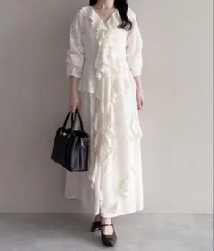 人気 完売品 ユアムル バックリボンフラワージャガードドレス 花柄