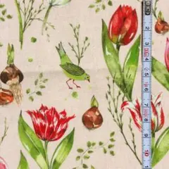 【ハギレ】acufactumプリント生地30cm×28cm「チューリップと鳥」