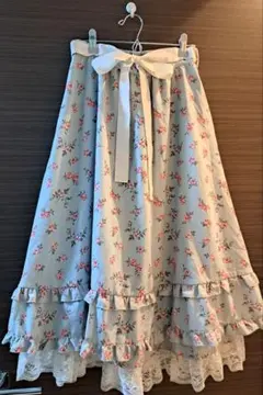 axes femme花柄フレアスカート レース裾 リボン付きのサムネイル