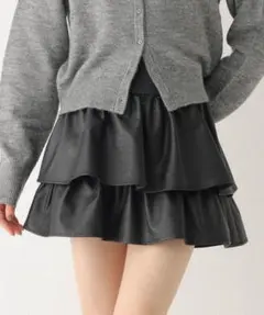 heather フェイクレザー フリル ミニスカート