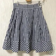 ギンガムチェックフレアスカートネイビー可愛い大人清楚系ガーリーオフィスカジュアル