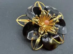 M4715 鼈甲　珊瑚　ブローチ　ヴィンテージ アクセサリー