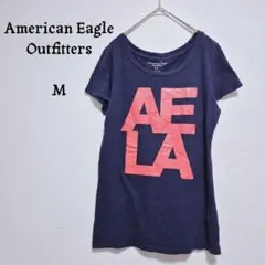 アメリカンイーグル　ビッグロゴTシャツ　ネイビー　ピンクラメ　M　レディース