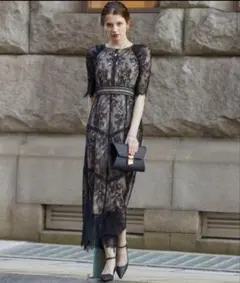 Dorry Doll ショルダーギャザーラッセルレースワンピース　ブラック　M