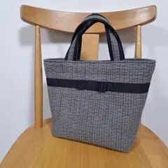 ヌビバッグ　トートバッグ　サブバッグ　リボン付き　ダークグレー　ハンドメイド
