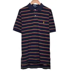90s POLO ラルフローレン　ビンテージ半袖ボーダーポロシャツ　刺繍ロゴ