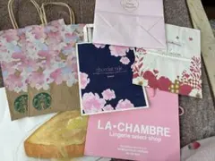 ショップ袋セット（スターバックス他） 可愛い ピンク 花 桜 スタバ