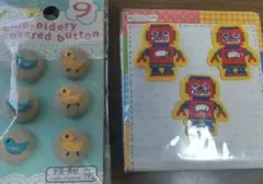 鳥の刺繍ボタンとロボットワッペンセット