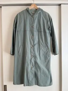 SamansaMos2 ロングコートフード付き　ナチュラルコットンリネングリーン