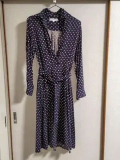 INES DE LA FRESSANGE ネイビー ドット ラップドレス M