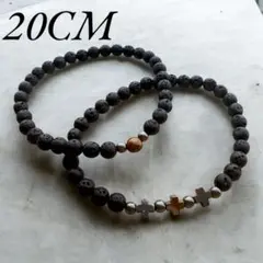 ラバストーン　ブラック　タイガーアイ　多孔質　20cm マット　2連　十字架