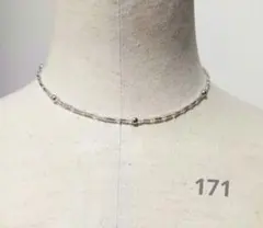 クリア×シルバー ビーズネックレス 大人 シンプル グランジ シズニルック