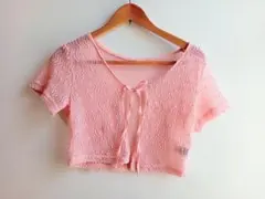 可愛い透かし編み ピンク カーディガン　ボレロ　М　Dazy