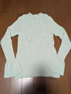 index ミントグリーン リブ編み ハイネックセーター