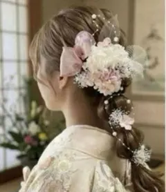 くすみピンク＊ヘッドパーツ❤︎ドライフラワー髪飾り 成人式 結婚式 振袖 前撮り