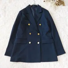 【美品】GU 紺ブレ 金ボタン ダブルブレストブレザー ジャケットM